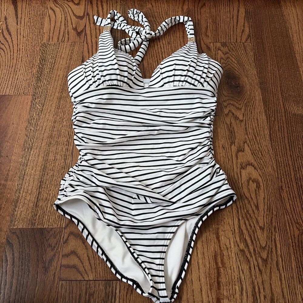 VICTORIA'S SECRET THE FOREVER ONE-PIECE SWIMWEAR IN STRIPES BLK/WHT Size Small